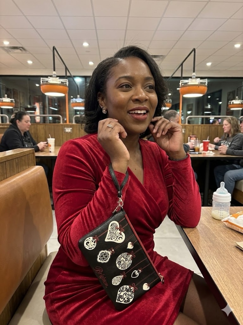 Brighton red and black wristlet